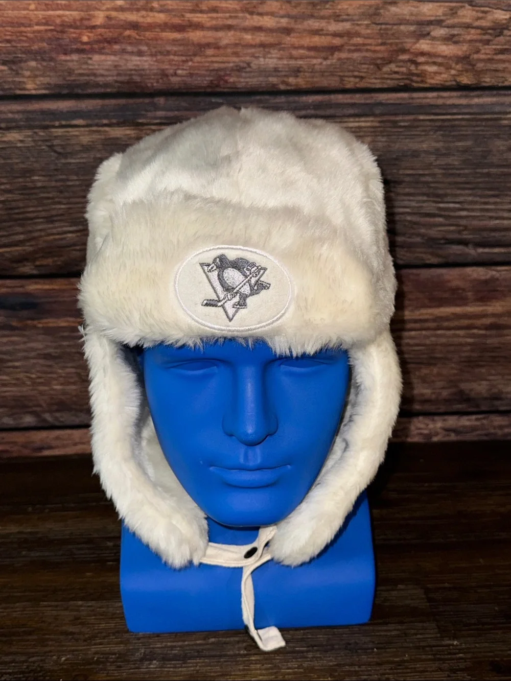Old Time Hockey, Pittsburgh Penguins White Faux-Fur Trapper Hat with Team Patch